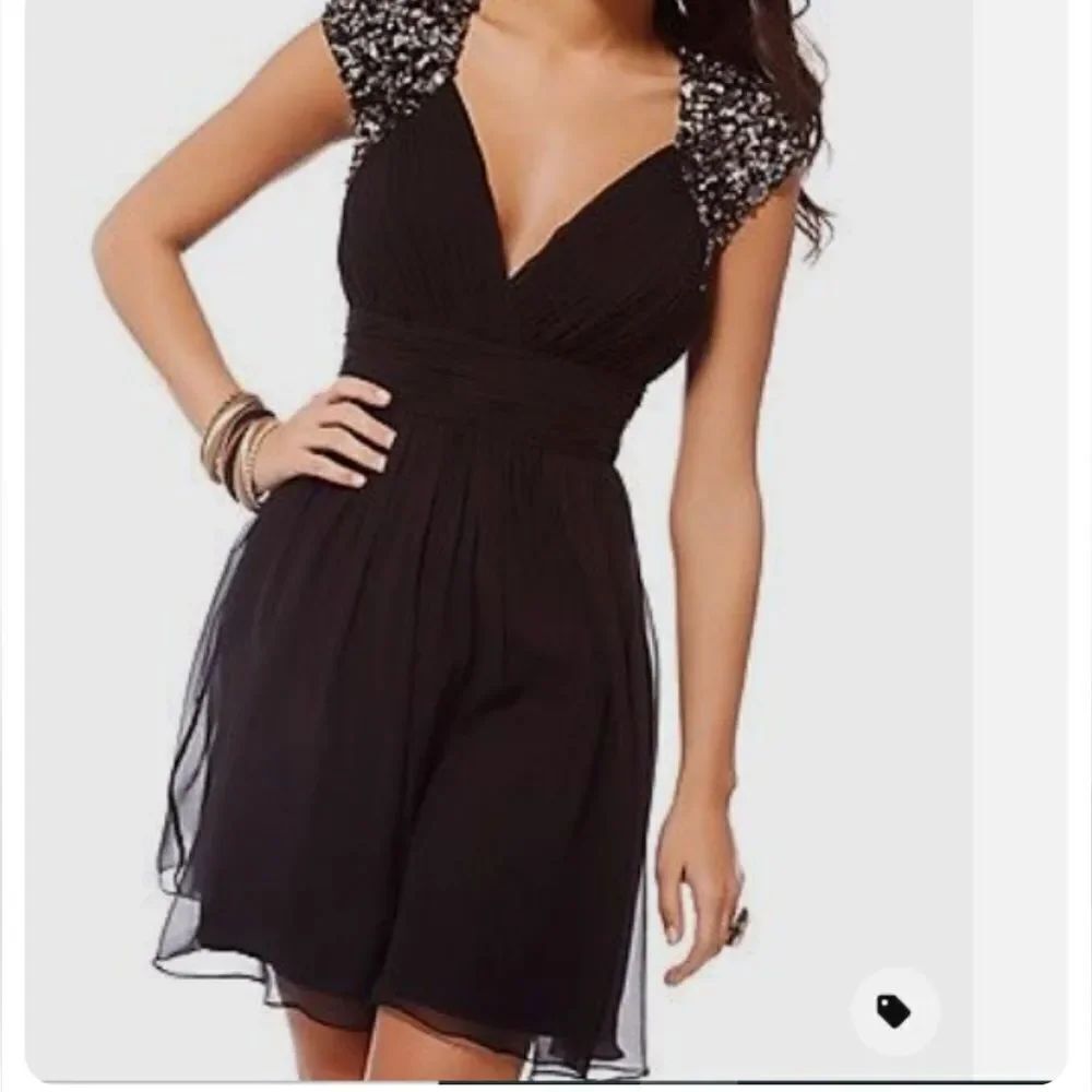 Scala Cocktail Dress Open Back with Sequins Black Women’s Size 8